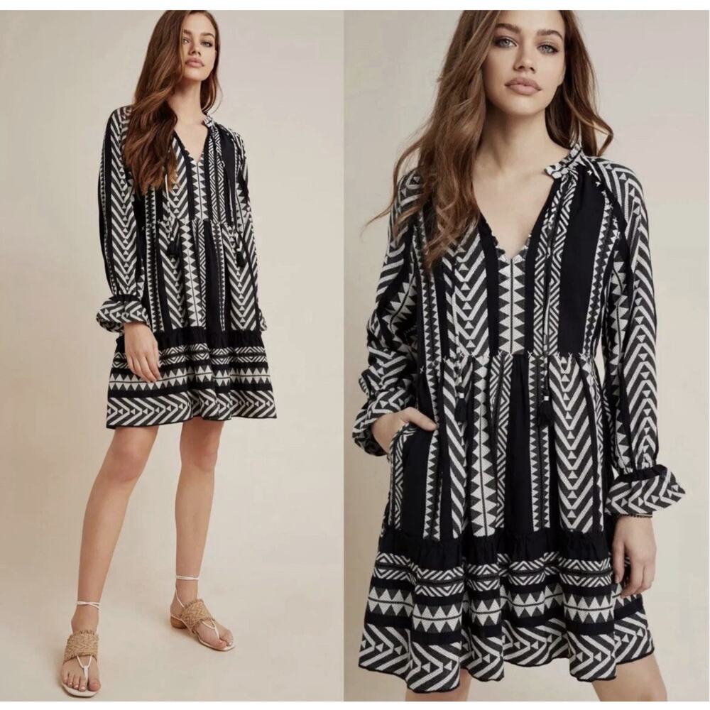 Anthropologie Maeve Dominique Tunic Dress Size S Boho Tribal Resort Comfy Tiered